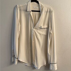 Equipment Femme Silk Blouse Ivory w/ Black Piping – Size Large